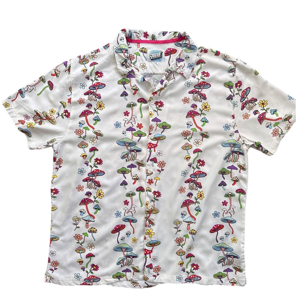 Fresh Prints of Bel-Air Mushroom Shirt Mens Large White Psychedelic Festival
